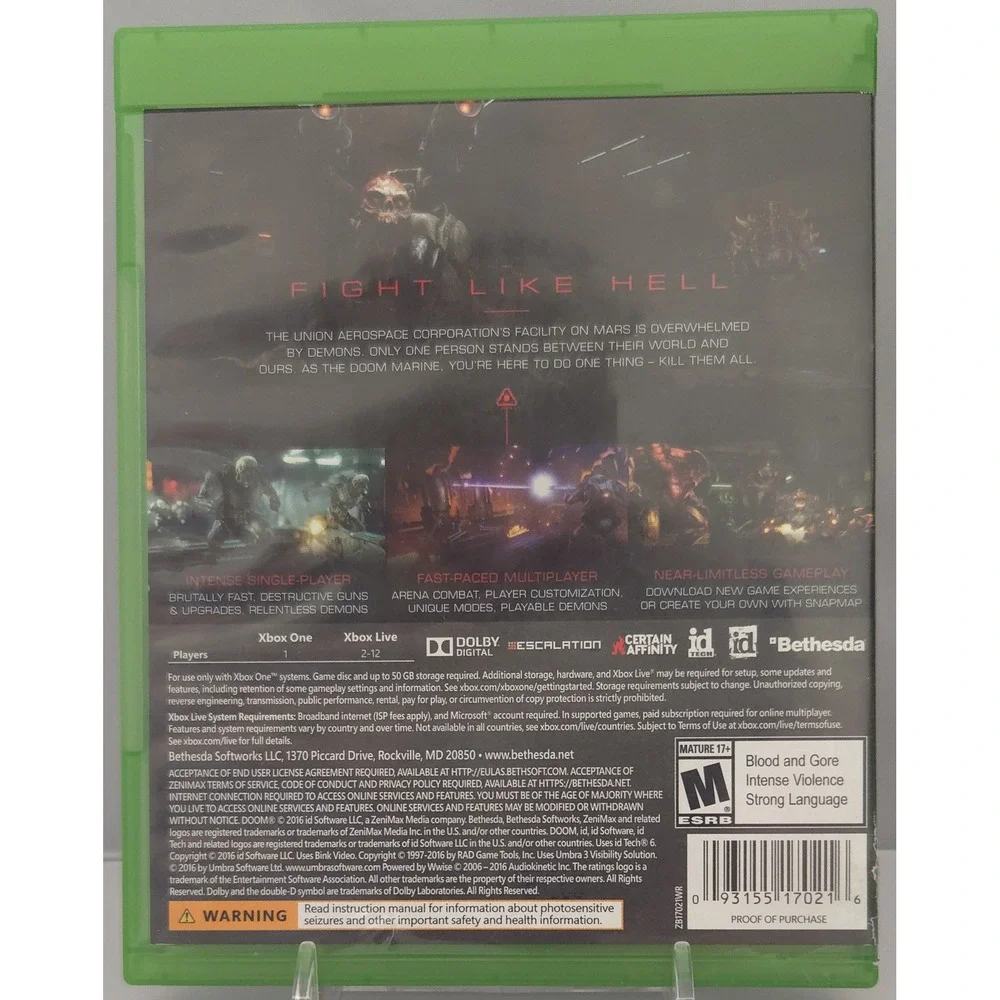 DOOM -‎ Xbox One - Bethesda - Complete in Box CIB - Tested & Working